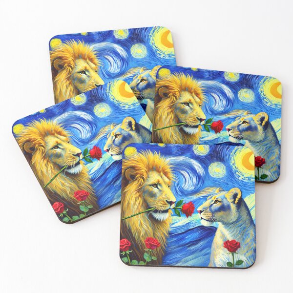 Item preview, Leones enamorados: una romántica noche estrellada inspirada en Van Gogh designed and sold by EmeraldeaArt.