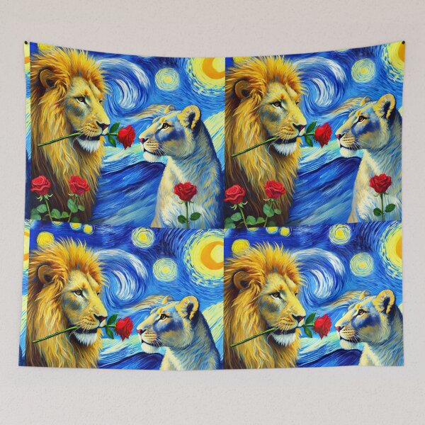 Item preview, Lions in Love – Romantic Starry Night Van Gogh Inspired Art designed and sold by EmeraldeaArt.
