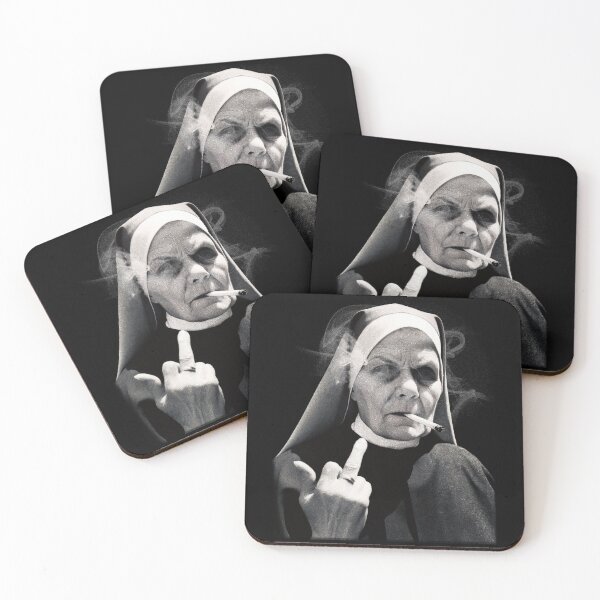 Item preview, Rebellious Nun Smoking and Flipping Off – Funny Anti-Authority Design designed and sold by DrawHandArt.