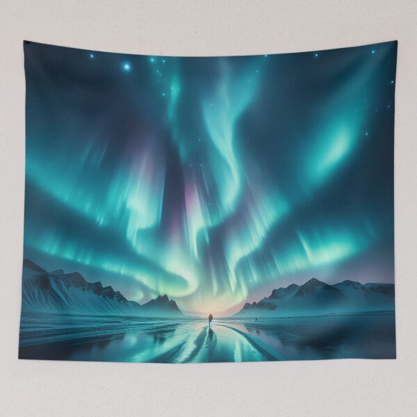 Item preview, Aurora Borealis Over Snowy Landscape with Mountains designed and sold by FusionGaze.
