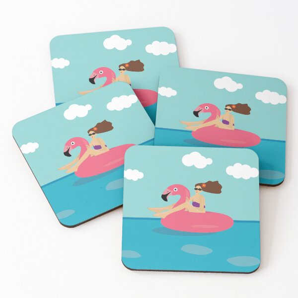 Item preview, Beautiful woman swimming on an inflatable ring with pink flamingos. Flat vector illustration. designed and sold by OlhaBondarenko.