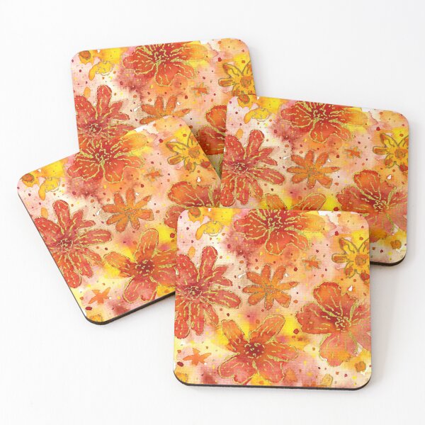 Item preview, Orange and yellow flowers in wild watercolor pattern designed and sold by goldufeenstaub.