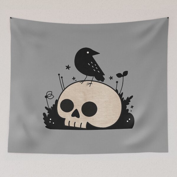 Item preview, Small black bird on skull and flowers designed and sold by pen_ombre.