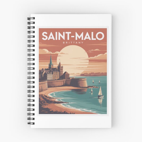 Item preview, Saint-Malo Brittany coastal landscape – retro vintage poster with beach, sailboats and old town designed and sold by pod24.