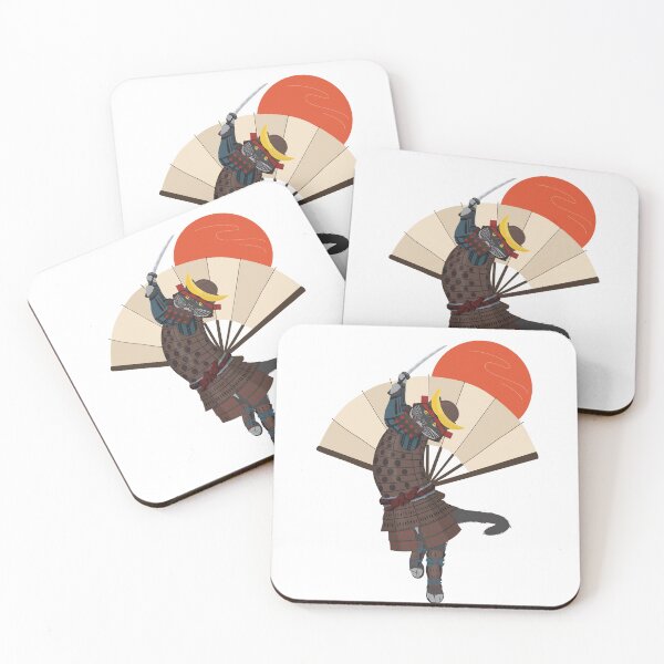 Item preview, Samurai Cat with Katana and Fan Background under the Rising Sun designed and sold by HannaArtHeart.