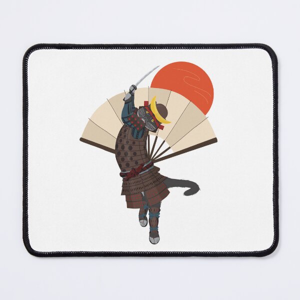 Item preview, Samurai Cat with Katana and Fan Background under the Rising Sun designed and sold by HannaArtHeart.