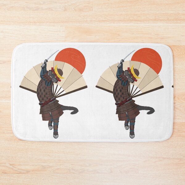 Item preview, Samurai Cat with Katana and Fan Background under the Rising Sun designed and sold by HannaArtHeart.