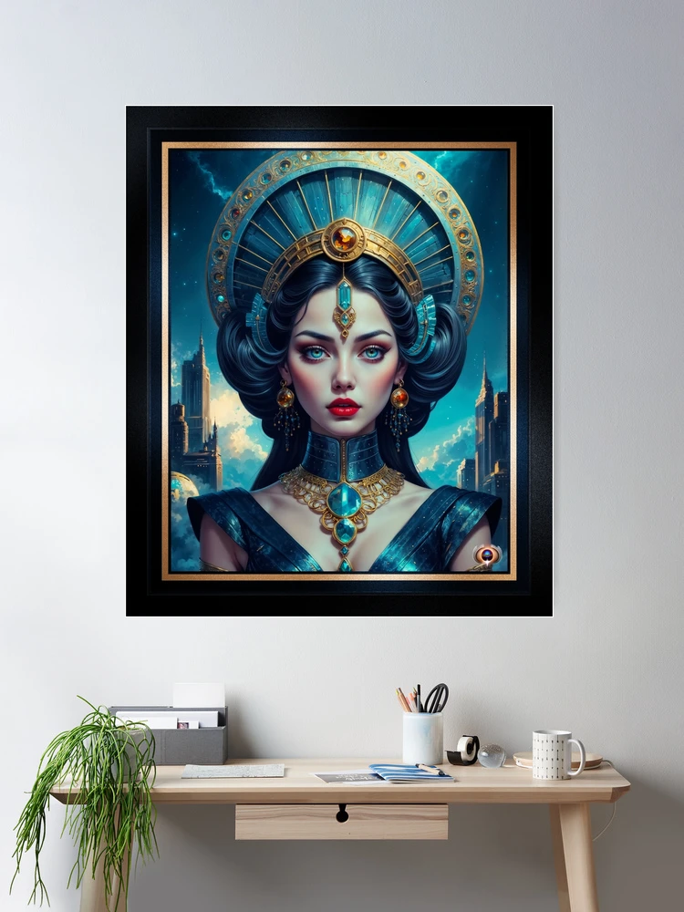 Celestial Portrait Of Aveline Aeraviel Amidst A Starlit Cityscape Striking AI Concept Art by Xzendor7 Room Decor Poster Art Print