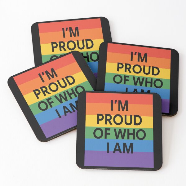 Item preview, I’m Proud of Who I Am – Shimmering Rainbow Stripes Typography Design designed and sold by NicoDesignArt.
