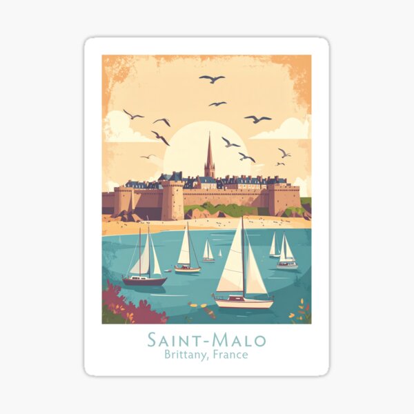 Item preview, Saint-Malo Sailing Adventure – Brittany France Retro Vintage Coastal Illustration designed and sold by pod24.