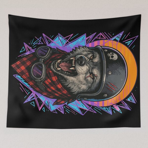 Item preview, Biker Wolf Skull Helmet Retro designed and sold by TomFrontierArt.