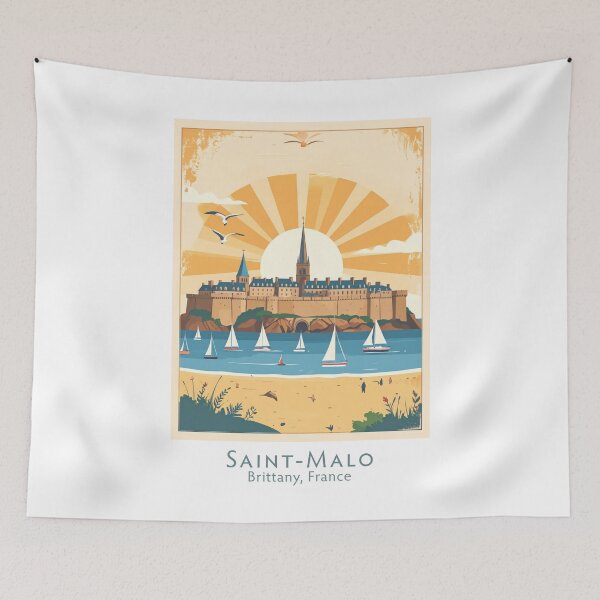 Item preview, Saint-Malo Sailing Adventure – Brittany France Retro Vintage Coastal Illustration designed and sold by pod24.