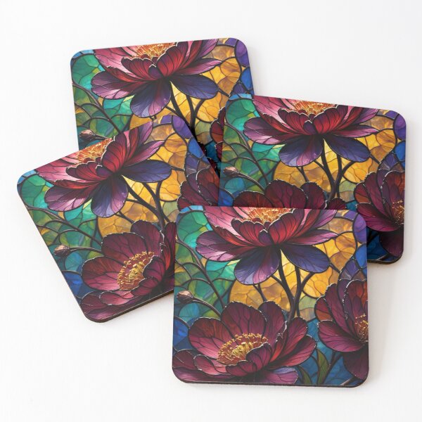 Item preview, Stained Glass Peonies — Deep Red Lush Blooms in a Colorful Mosaic Background designed and sold by ArtiQreate.