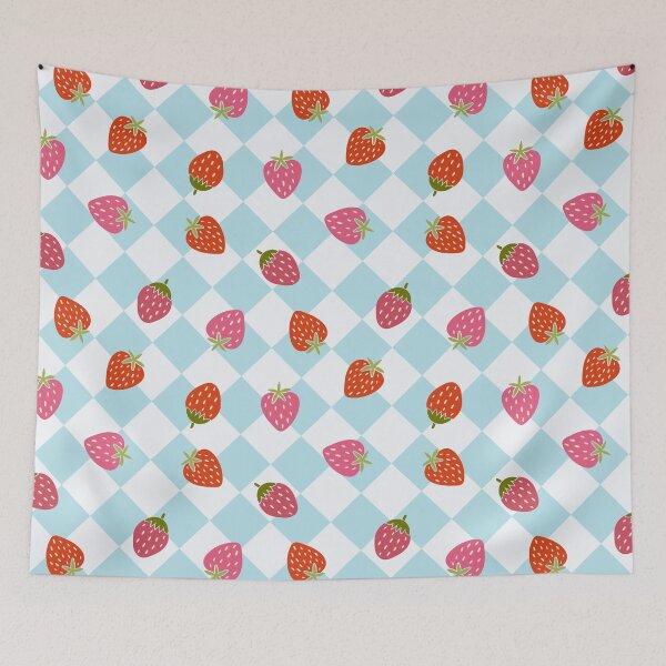 Item preview, Strawberries on Blue and White Gingham designed and sold by Elisabeth Coelfen.