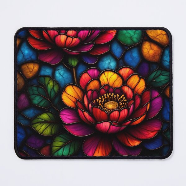 Item preview, Stained Glass Peonies — Deep Red Lush Blooms in a Colorful Mosaic Background designed and sold by ArtiQreate.