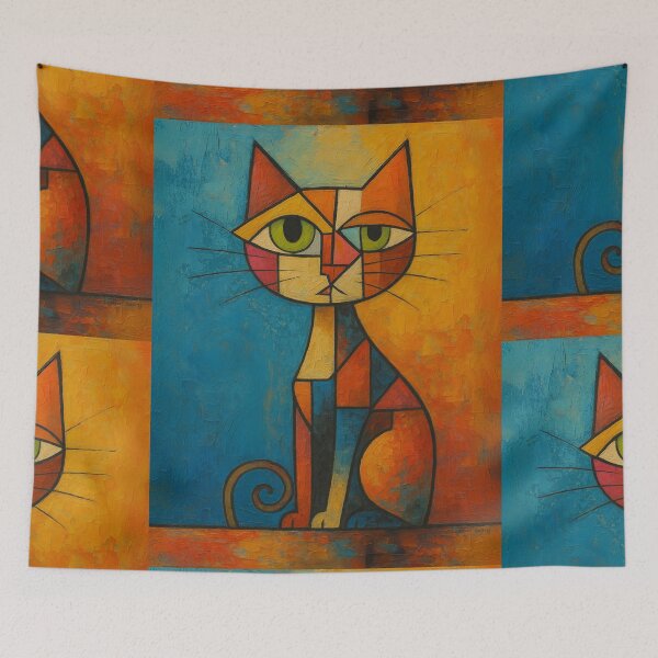 Item preview, Cleo Cubist – Groovy Mid-Century Cat Art | Colorful Geometric Illustration by WEBiC-ART designed and sold by WEBiC-ART Creative Studio.
