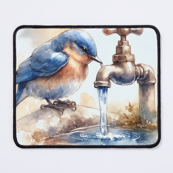 Item preview, Watercolor Bluebird On a Faucet With Flowing Water designed and sold by Maria Dryfhout.