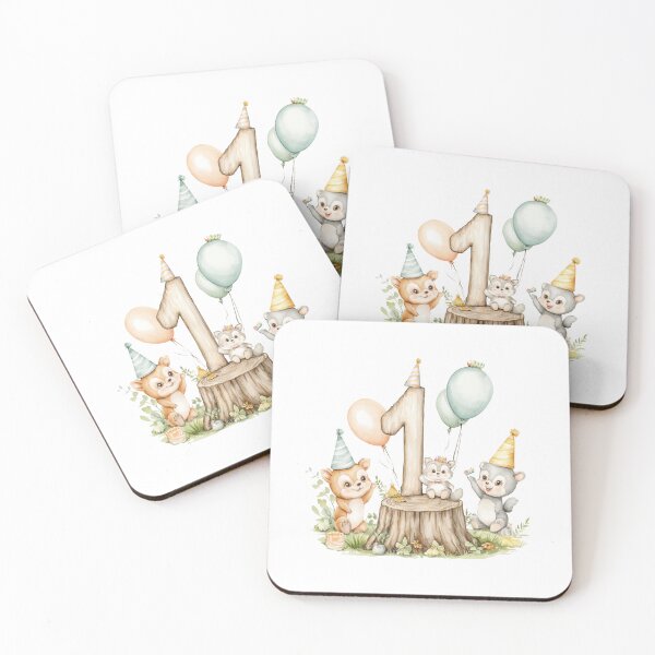 Item preview, Woodland Animals 1st Birthday Art - Cute Nursery Print with Fox, Bear & Balloons designed and sold by Blurbean.