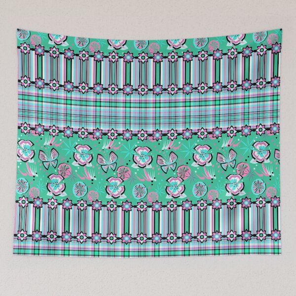 Item preview, Border Butterfly Plaid Stripes Pink Mint Seamless Repeat designed and sold by Sharon Schwalbe.