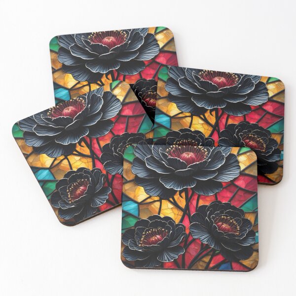 Item preview, Stained Glass Peonies — Deep Red Lush Blooms in a Colorful Mosaic Background designed and sold by ArtiQreate.