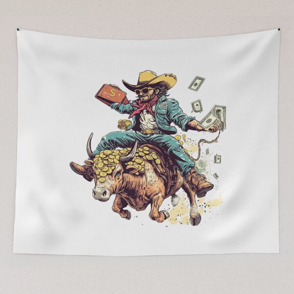 Item preview, Money Cowboy Bull Ride - Wild West Pop Art Poster with Cash & Gold designed and sold by Blurbean.