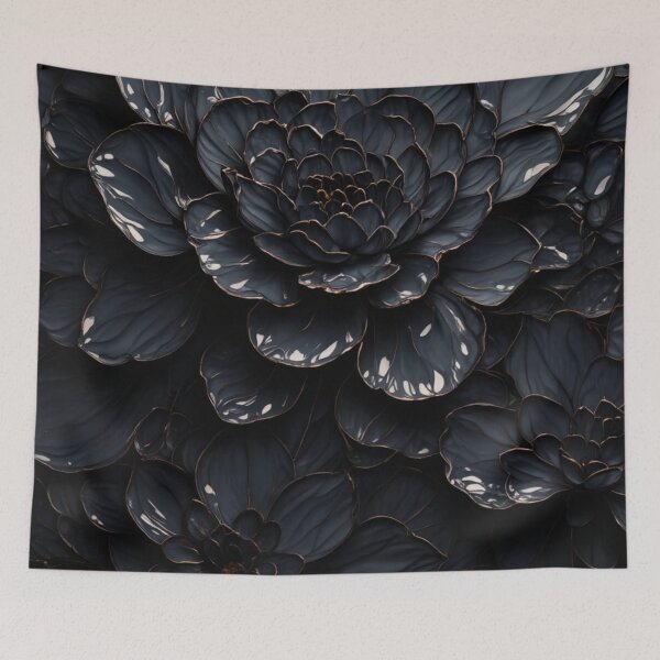 Item preview, Porcelain Black Peonies with Golden Accents — Luxurious Stained Glass-Inspired Floral Art designed and sold by ArtiQreate.