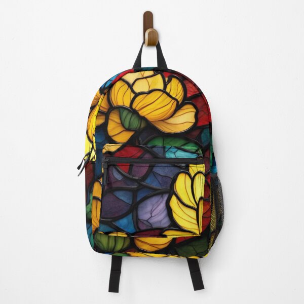 Item preview, Stained Glass Peonies — Bright Yellow Blooms in a Colorful Mosaic Design designed and sold by ArtiQreate.