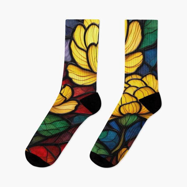 Item preview, Stained Glass Peonies — Bright Yellow Blooms in a Colorful Mosaic Design designed and sold by ArtiQreate.
