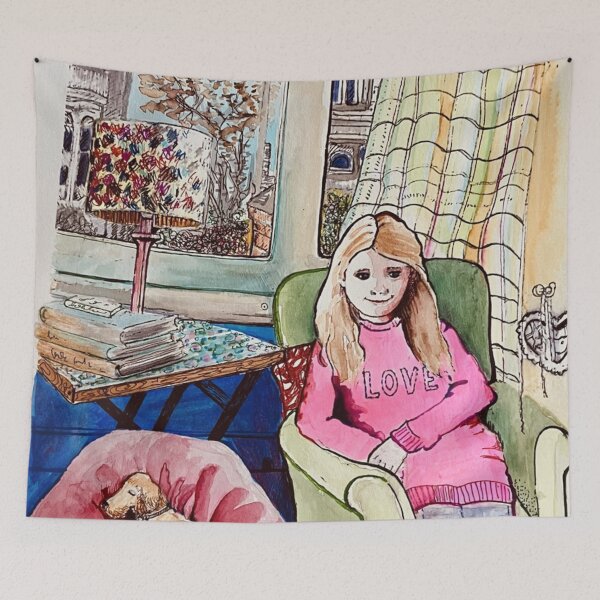 Item preview, Girl and dog on beanbag designed and sold by Splash Rabbit .