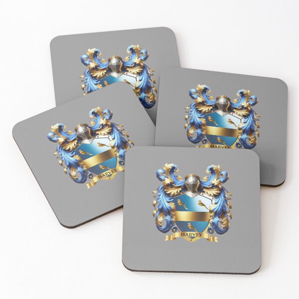Item preview, Harvey Family Crest – Blue and Gold Heraldic Shield designed and sold by Highlandkings.