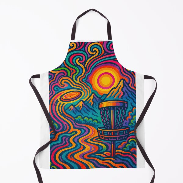 Item preview, Psychedelic Disc Golf Mountain Sunset – Trippy Chain Basket Art designed and sold by Sketchy Graphics.