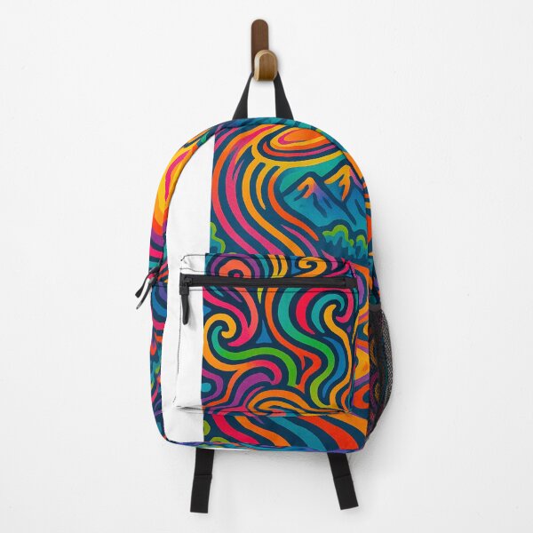 Item preview, Psychedelic Disc Golf Mountain Sunset – Trippy Chain Basket Art designed and sold by Sketchy Graphics.