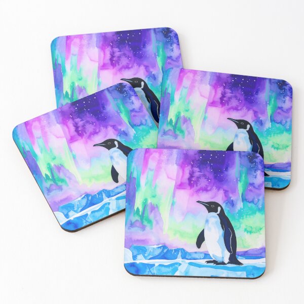 Item preview, Penguin and Cosmic Aurora – Watercolor Dreamscape designed and sold by Dino-Lune.