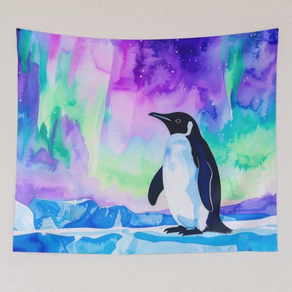 Item preview, Penguin and Cosmic Aurora – Watercolor Dreamscape designed and sold by Dino-Lune.
