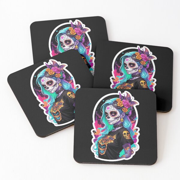 Item preview, Neon Sugar Skull Rebel – Día de los Muertos Alt-Girl in Cyber Style designed and sold by Victor Shadehorn.