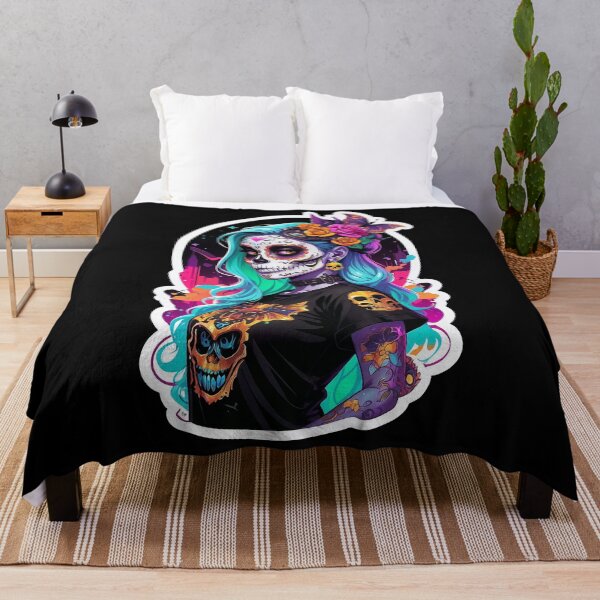 Item preview, Neon Sugar Skull Rebel – Día de los Muertos Alt-Girl in Cyber Style designed and sold by Victor Shadehorn.