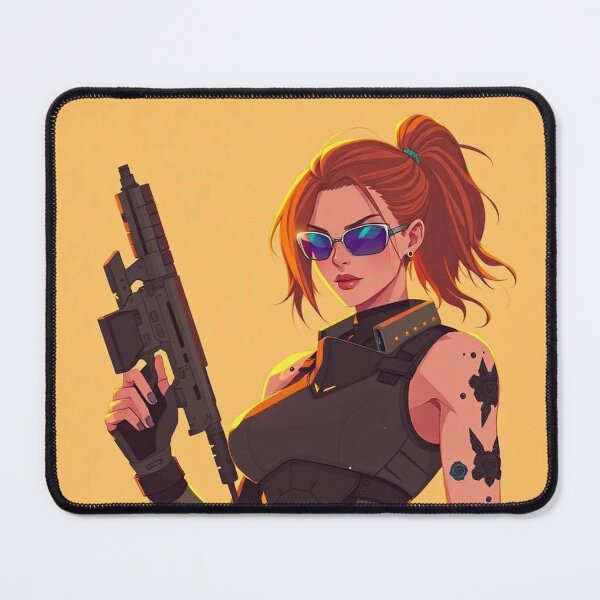 Item preview, A cool scifi warrior woman in full metal armor carrying a fantasy assault rifle designed and sold by Vintage Designs +.