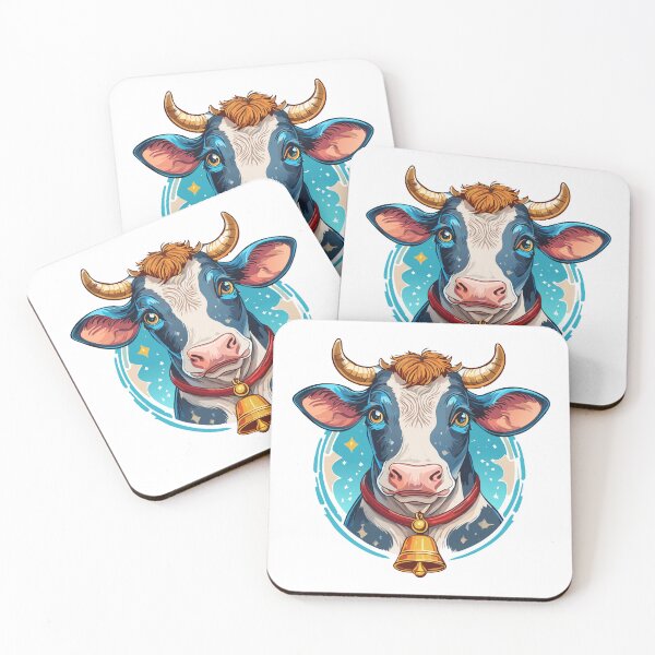 Item preview, Cow head portrait, Farm, cow with horns a golden belln watching you curiously - cartoon illustration, Farming cattle animal, sketch for milk diary and beef products designed and sold by Danler.