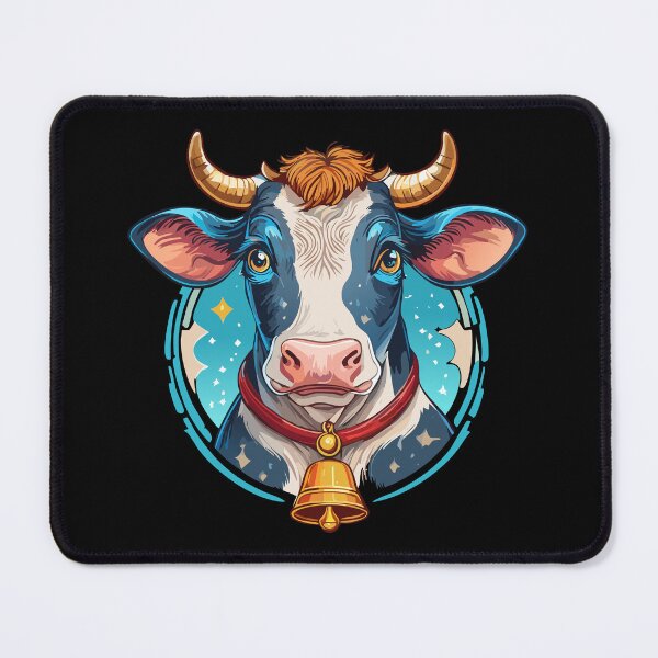 Item preview, Cow head portrait, Farm, cow with horns a golden belln watching you curiously - cartoon illustration, Farming cattle animal, sketch for milk diary and beef products designed and sold by Danler.