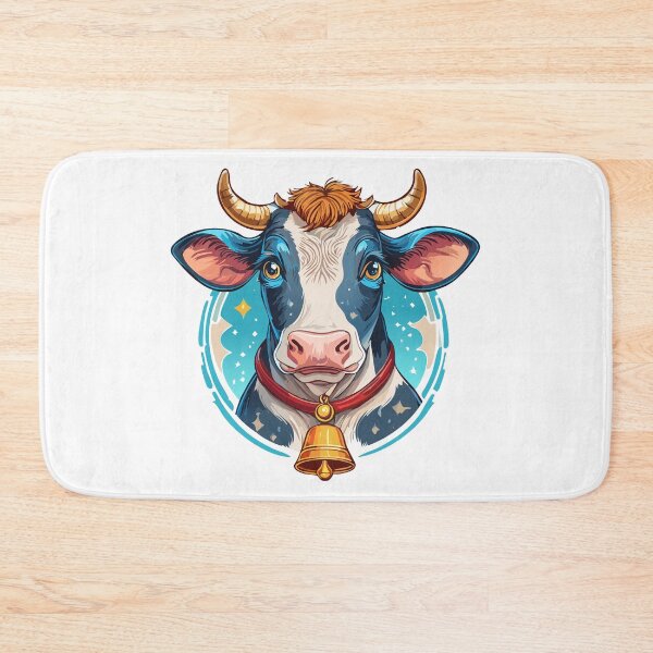 Item preview, Cow head portrait, Farm, cow with horns a golden belln watching you curiously - cartoon illustration, Farming cattle animal, sketch for milk diary and beef products designed and sold by Danler.