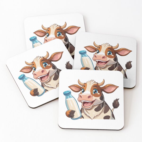 Item preview, Cartoon happy cow holding a bottle of milk, Cheerful cow with a bottle of milk, Farm, cow with horns watching you curiously, Farming cattle animal, sketch for milk diary and beef products designed and sold by Danler.