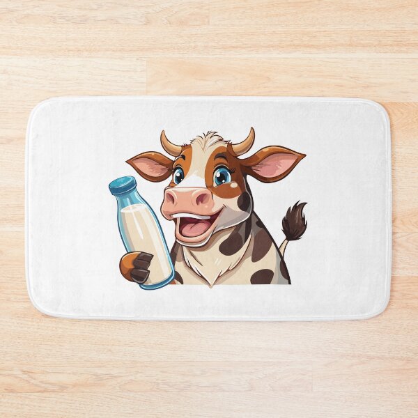 Item preview, Cartoon happy cow holding a bottle of milk, Cheerful cow with a bottle of milk, Farm, cow with horns watching you curiously, Farming cattle animal, sketch for milk diary and beef products designed and sold by Danler.