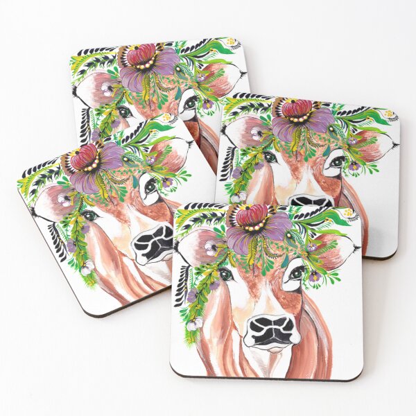 Item preview, Cow with flower wreath – Boho animal art designed and sold by BohoCow.