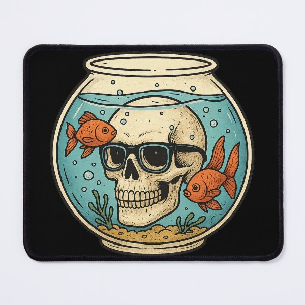 Item preview, Skull with Glasses in a Fishbowl with Fish designed and sold by LaNadaYFundante.