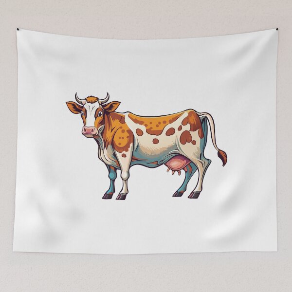 Item preview, Farm, cow with horns watching you curiously - cartoon illustration, cow portrait set, Farming cattle animal, sketch for milk diary and beef products designed and sold by Danler.