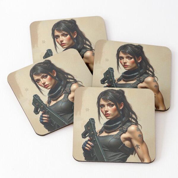 Item preview, A cool scifi warrior woman in full metal armor carrying a fantasy assault rifle designed and sold by Vintage Designs +.