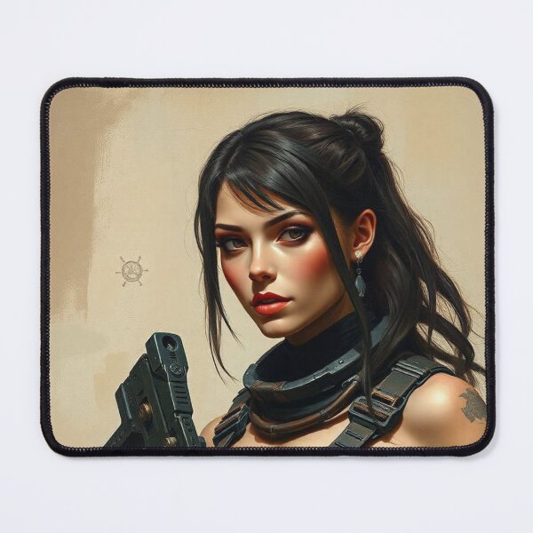 Item preview, A cool scifi warrior woman in full metal armor carrying a fantasy assault rifle designed and sold by Vintage Designs +.