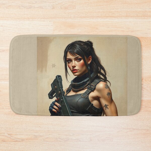 Item preview, A cool scifi warrior woman in full metal armor carrying a fantasy assault rifle designed and sold by Vintage Designs +.
