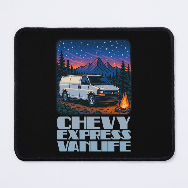 Item preview, White Chevy Express Van at Mountain Campfire – Vanlife Illustration designed and sold by VANLIFE..