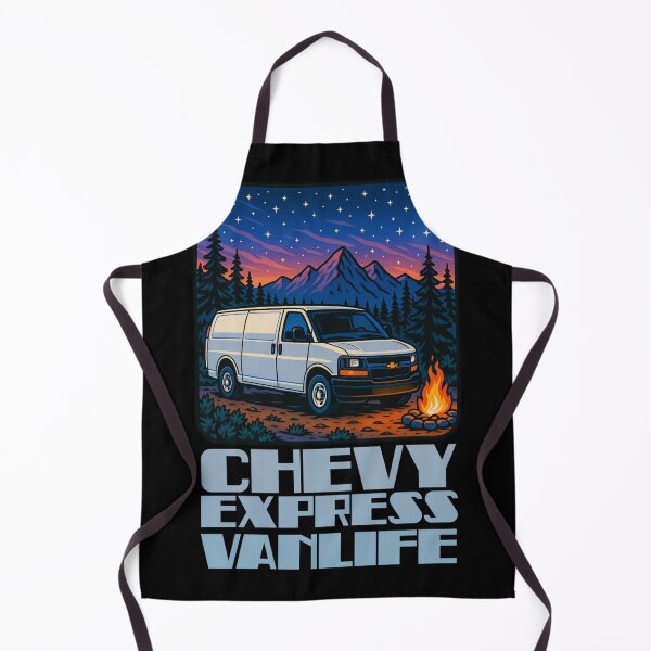 Item preview, White Chevy Express Van at Mountain Campfire – Vanlife Illustration designed and sold by VANLIFE..
